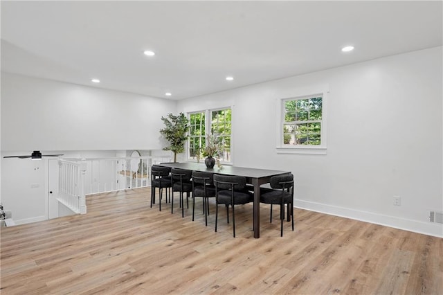 4745 Elam Forest Dr, Stone Mountain, GA 30083 - dining space featuring light wood finished floors, recessed lighting, baseboards, and a ceiling fan