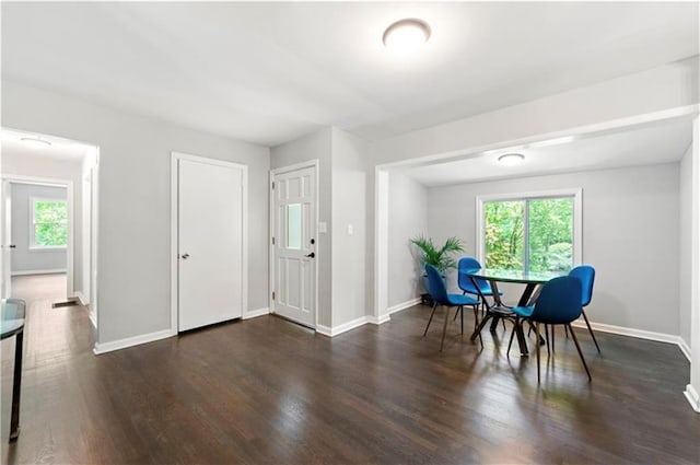 foyer entrance featuring dark hardwood / wood-style floors