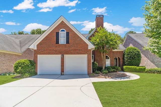 980 Windsor Place Cir, Grayson, GA 30017 - traditional-style house featuring driveway, a front yard, brick siding, and a chimney