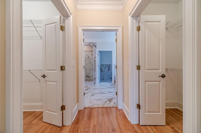 980 Windsor Place Cir, Grayson, GA 30017 - corridor with light wood-type flooring and ornamental molding