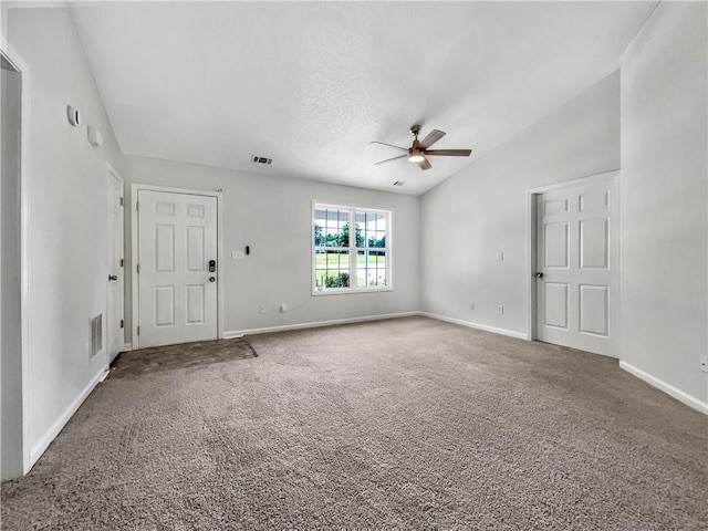 256 Prometheous Way, Rockmart, GA 30153 - empty room featuring a ceiling fan, lofted ceiling, and carpet flooring