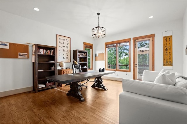 49 Waterside Dr SE, Cartersville, GA 30121 - office area featuring wood finished floors, a chandelier, and recessed lighting