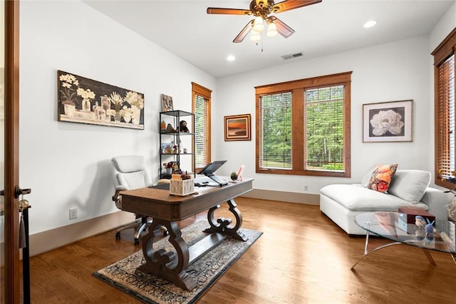 49 Waterside Dr SE, Cartersville, GA 30121 - home office with ceiling fan, wood finished floors, and recessed lighting