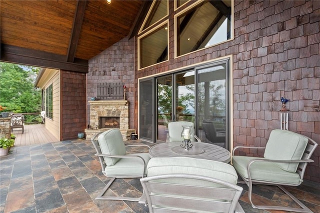 49 Waterside Dr SE, Cartersville, GA 30121 - view of patio featuring an outdoor stone fireplace and a wooden deck