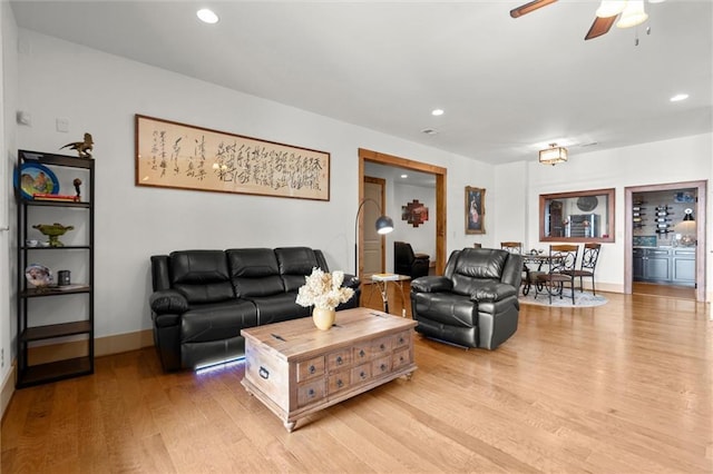 49 Waterside Dr SE, Cartersville, GA 30121 - living area with light wood-style flooring, ceiling fan, and recessed lighting