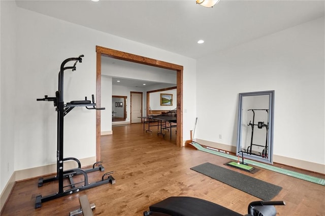 49 Waterside Dr SE, Cartersville, GA 30121 - exercise area with wood finished floors and recessed lighting
