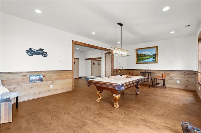49 Waterside Dr SE, Cartersville, GA 30121 - recreation room with a wainscoted wall, billiards, wood finished floors, and recessed lighting