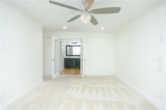 carpeted empty room with ornamental molding