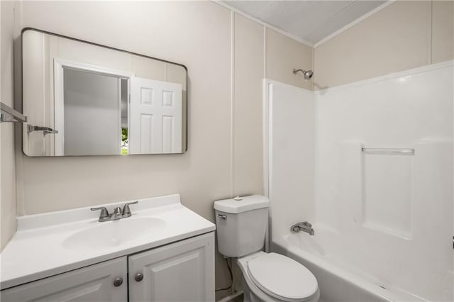 full bathroom with vanity, toilet, and shower / tub combination