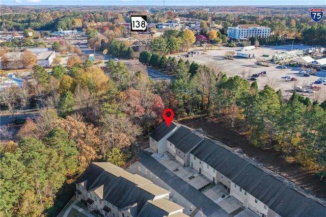 aerial view featuring a forest view