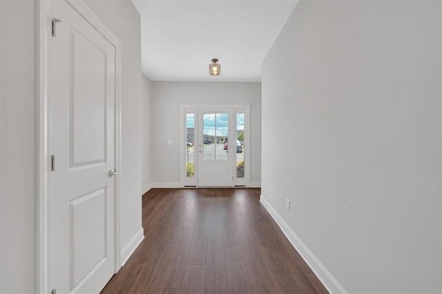 doorway with dark hardwood / wood-style floors