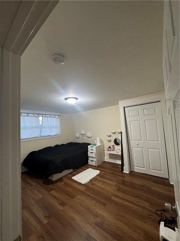 bedroom featuring dark hardwood / wood-style flooring and a closet