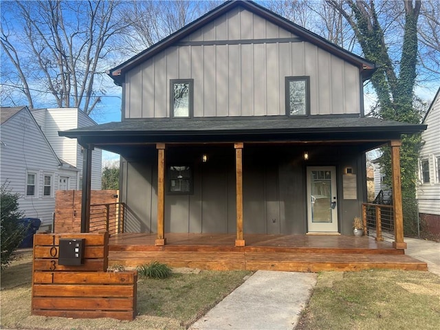 view of front of property featuring covered porch and board and batten siding