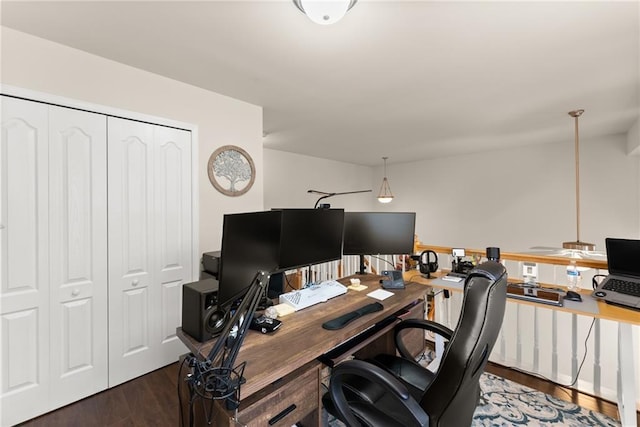 home office with wood finished floors