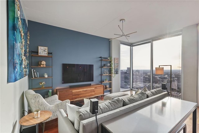 living area with floor to ceiling windows