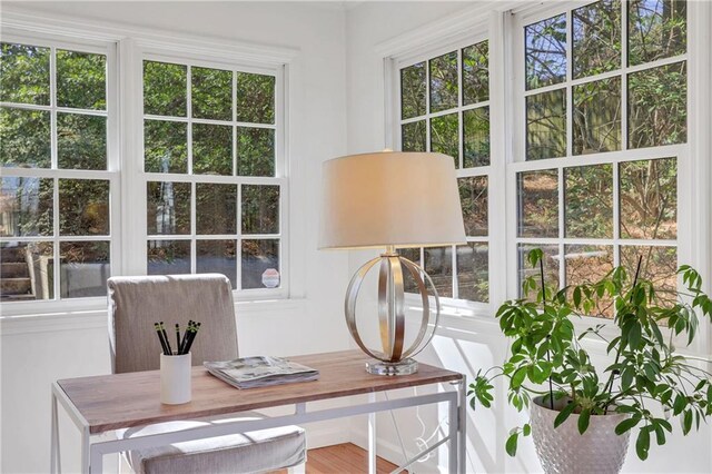 living area featuring hardwood / wood-style floors