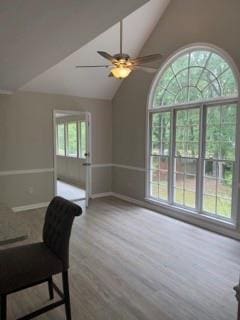 1200 Larson Ln SW, Marietta, GA 30064 - unfurnished office featuring vaulted ceiling, wood finished floors, and a ceiling fan