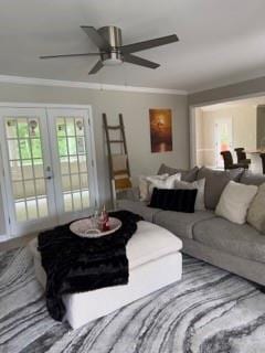 1200 Larson Ln SW, Marietta, GA 30064 - living area featuring ornamental molding, french doors, and a ceiling fan