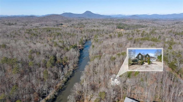 birds eye view of property with a mountain view
