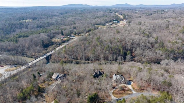 birds eye view of property with a view of trees and a mountain view