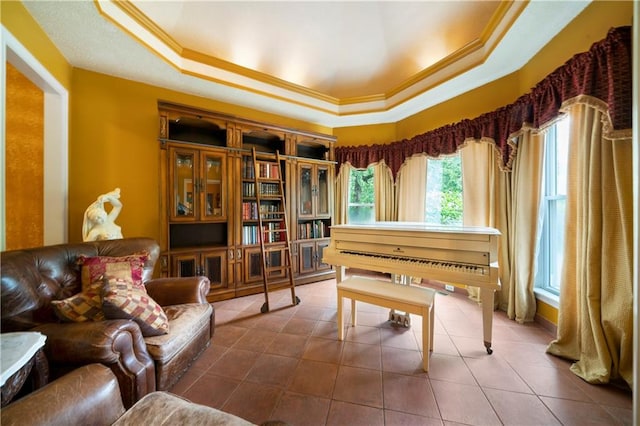 790 Friendship Church Rd, Douglasville, GA 30134 - sitting room with a raised ceiling, ornamental molding, and dark tile patterned floors