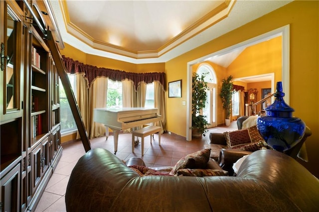 790 Friendship Church Rd, Douglasville, GA 30134 - sitting room with tile patterned floors, a tray ceiling, and ornamental molding