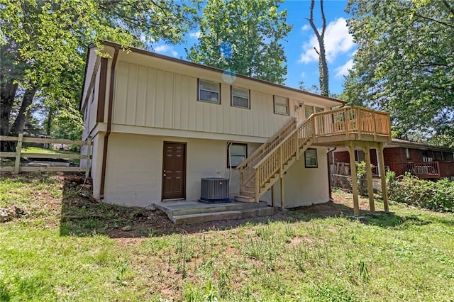 2496 Shiloh Dr, Decatur, GA 30034 - rear view of house with stairway, a wooden deck, and cooling unit