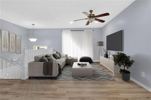 2496 Shiloh Dr, Decatur, GA 30034 - living room with ceiling fan, light wood-style flooring, baseboards, and recessed lighting