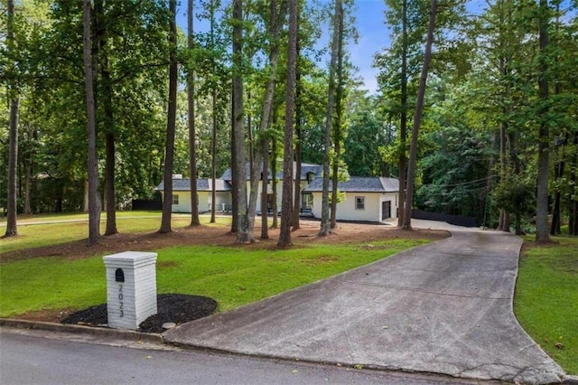 view of front facade featuring driveway and a front lawn