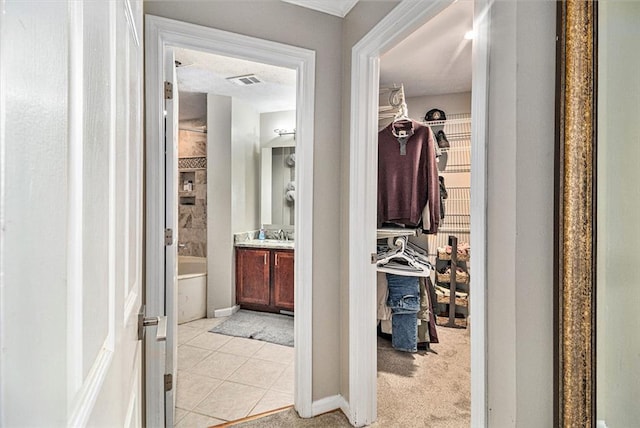 interior space with light colored carpet and sink