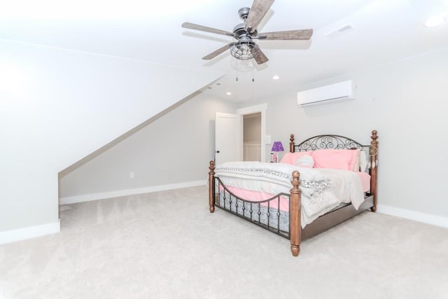 6044 Wade Orr Rd, Flowery Branch, GA 30542 - carpeted bedroom with an AC wall unit, recessed lighting, and a ceiling fan