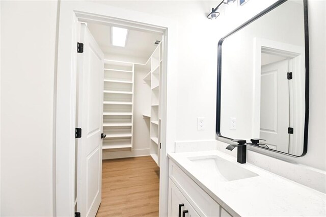 bathroom with vanity and wood finished floors