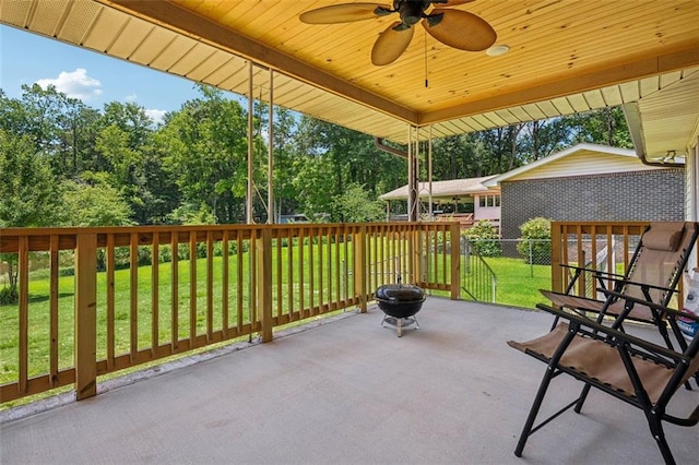 12 Windsor Way, Newnan, GA 30263 - view of patio featuring a ceiling fan and view of wooded area