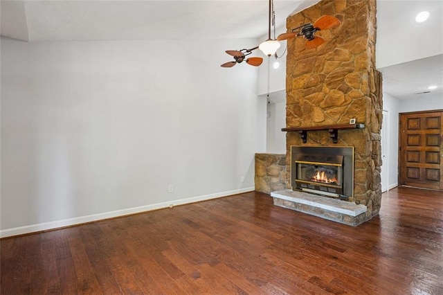 12 Windsor Way, Newnan, GA 30263 - unfurnished living room featuring wood finished floors, a stone fireplace, and recessed lighting