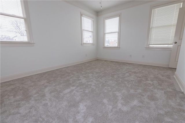 unfurnished room featuring crown molding and light colored carpet