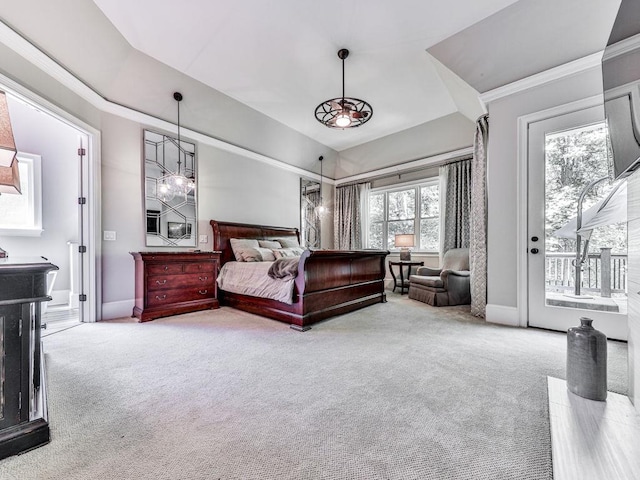 5039 Towne Lake Hls N, Woodstock, GA 30189 - bedroom with carpet, access to exterior, baseboards, and crown molding