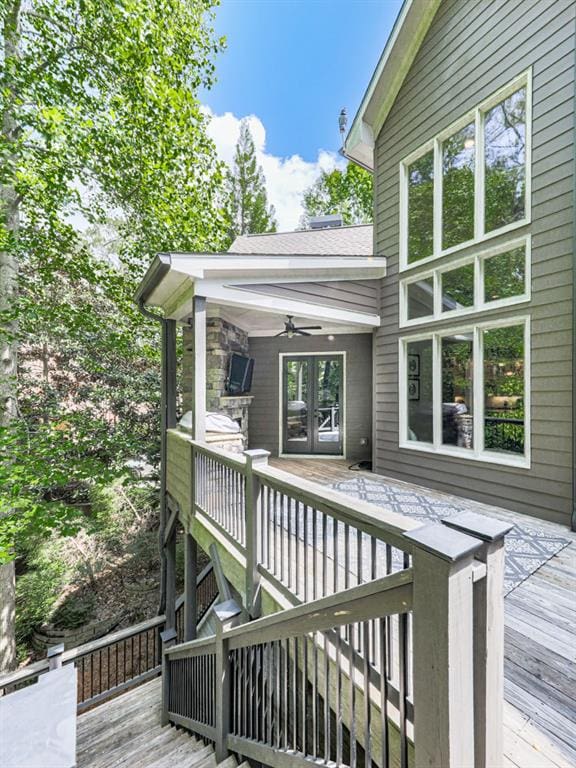 5039 Towne Lake Hls N, Woodstock, GA 30189 - deck featuring french doors and ceiling fan