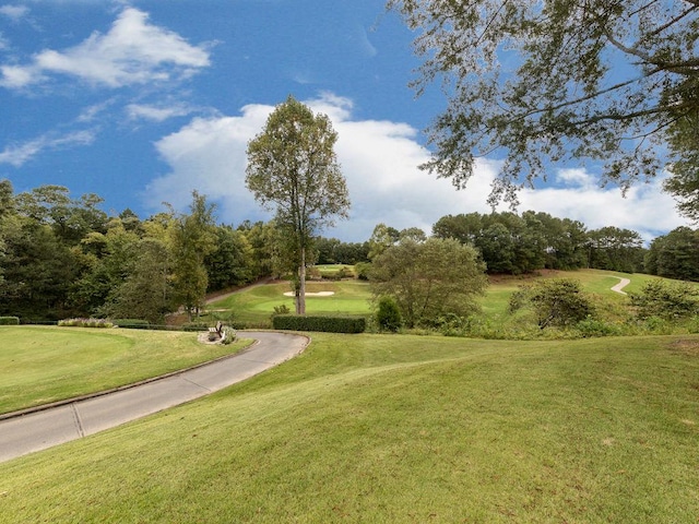 5039 Towne Lake Hls N, Woodstock, GA 30189 - surrounding community with a lawn, view of wooded area, and view of golf course