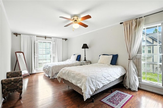 6851 Roswell Rd Unit F5, Sandy Springs, GA 30328 - bedroom with wood-type flooring, ornamental molding, and ceiling fan