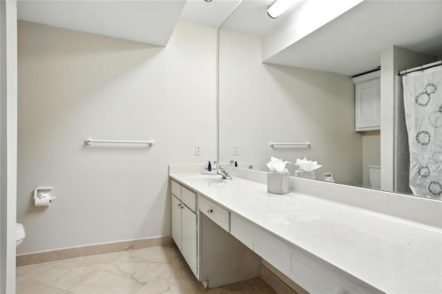 6851 Roswell Rd Unit F5, Sandy Springs, GA 30328 - full bathroom featuring vanity, marble finish floors, and curtained shower