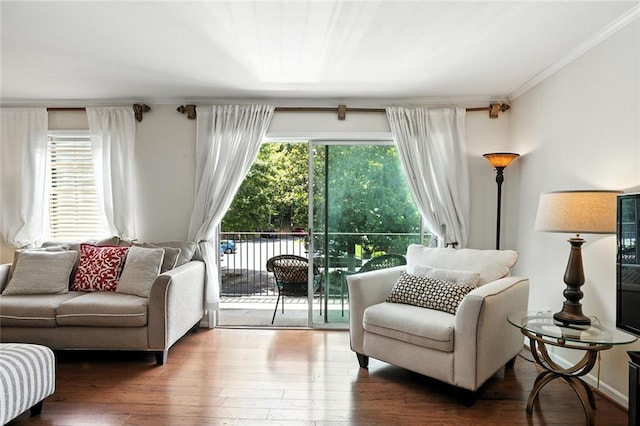 6851 Roswell Rd Unit F5, Sandy Springs, GA 30328 - living area featuring crown molding and wood-type flooring