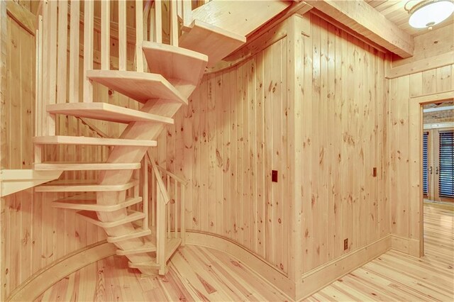 3464 Carolyn St, Gainesville, GA 30504 - stairway featuring wooden walls and wood finished floors