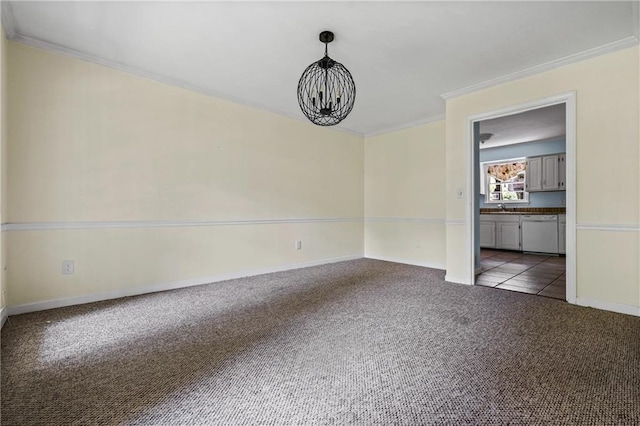 1229 Colony Cir, Marietta, GA 30068 - spare room featuring a chandelier, carpet floors, and ornamental molding