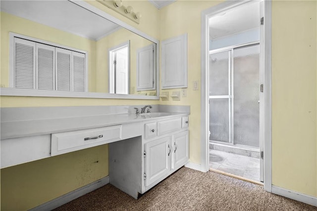 1229 Colony Cir, Marietta, GA 30068 - bathroom with vanity, a stall shower, and ornamental molding