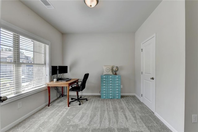 view of carpeted home office