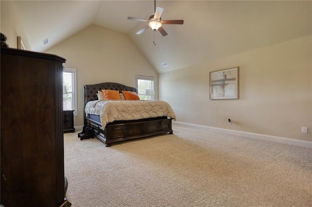 200 Baumgard Way, Locust Grove, GA 30248 - bedroom featuring vaulted ceiling, light colored carpet, multiple windows, baseboards, and ceiling fan