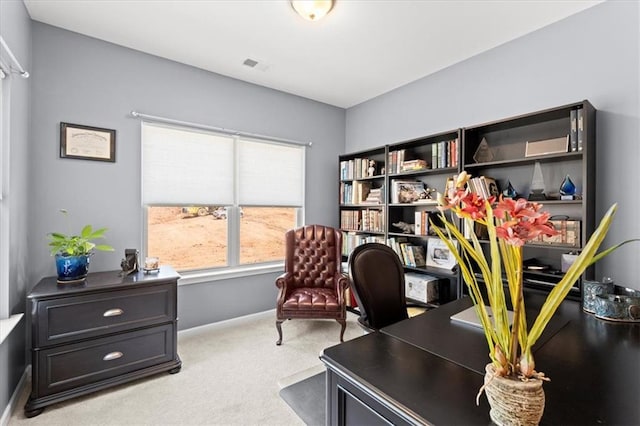 view of carpeted home office