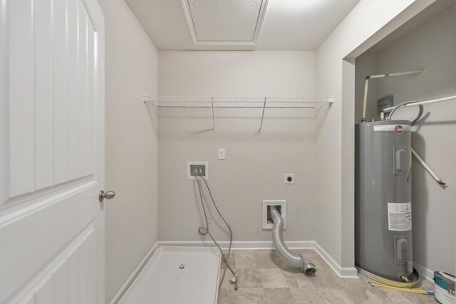 laundry area featuring electric water heater, hookup for a washing machine, hookup for an electric dryer, and baseboards