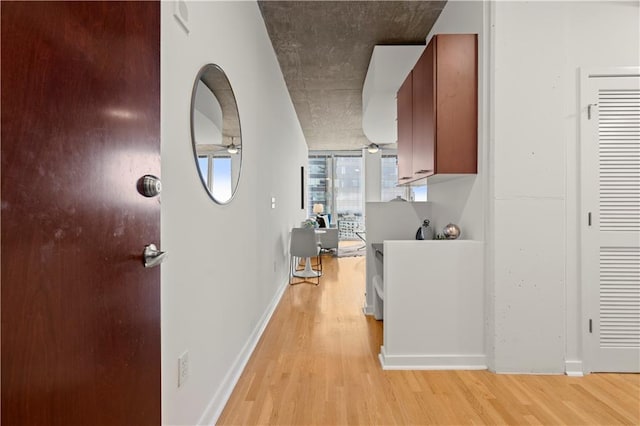 hall with light hardwood / wood-style flooring