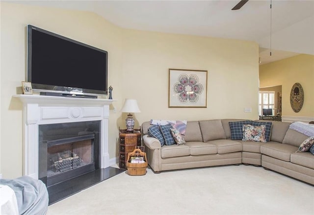 living room with lofted ceiling